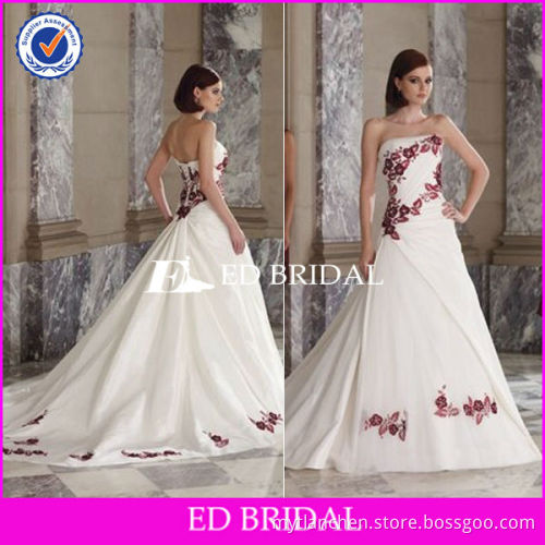 mgs013 2013 new style strapless red and white applique taffeta bridal dresses